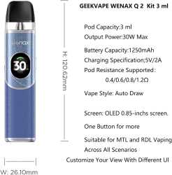 Wenax Q2 Set 30W 1250mAh 3,0ml Farbdisplay Display  E-Zigarette Geekvape