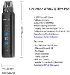 Preview: Wenax Q Ultra 30W Geekvape 1300mAh max. 30 Watt 3,0ml Wrist Wake Funktion