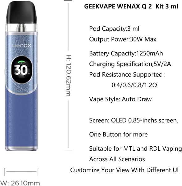 Wenax Q2 Set 30W 1250mAh 3,0ml Farbdisplay Display  E-Zigarette Geekvape