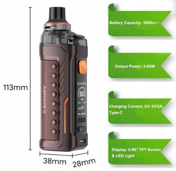 Armour G Kit E-Zigarette 80W Vaporesso Head 0,6 Ohm 3000mAh AXON Chipsatz 5,0 ml