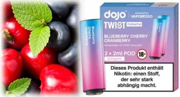 Blueberry Cherry Cranberry Blaubeere Kirsche Cranberry 20mg Vaporesso Dojo Twist Pod 2 Stück