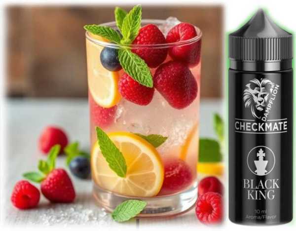 (Beeren, Zitrone und Koolada) Liquid Dampflion Black King Aroma 10ml Checkmate Shake & Vape