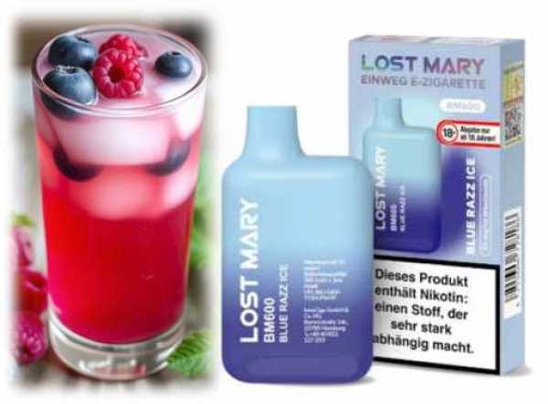 Blue Razz Ice Himbeer Blaubeer Kühle Lost Mary BM600 Einweg E-Zigarette