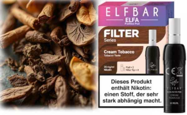 Cream Tobacco milder Tabak 20mg Elfbar Elfa Turbo Pod 2 Stück