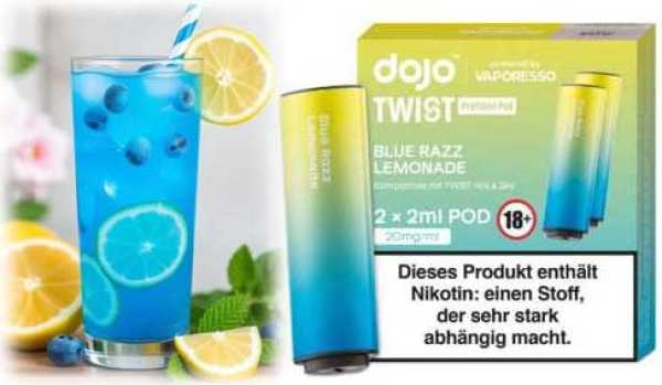 Blue Razz Lemonade Blaubeer Himbeer Limonade 20mg Vaporesso Dojo Twist Pod 2 Stück