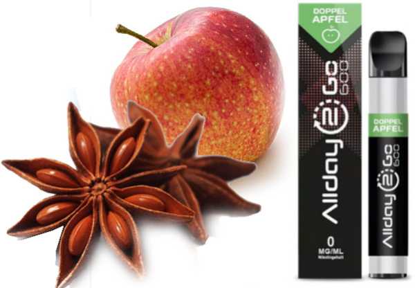 Doppelapfel Allday 2 Go 600 Einweg Zigarette 16mg oder nikotinfrei