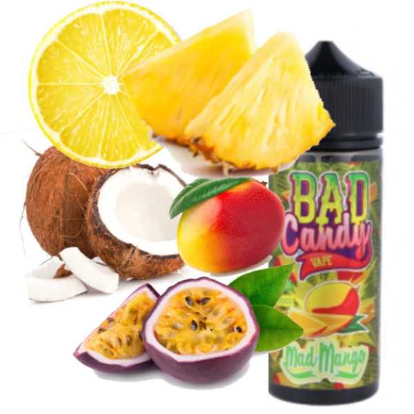Mango, Lemon, Maracuja, Kokos, Ananas, Kühle Mad Mango Bad Candy Aroma 10ml in 110ml Flasche