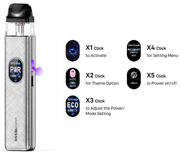 XROS 5 Kit Pod E-Zigarette Zugautomatik Vaporesso 1500mAh 120,8x24,5x14,5mm 30 Watt 3ml