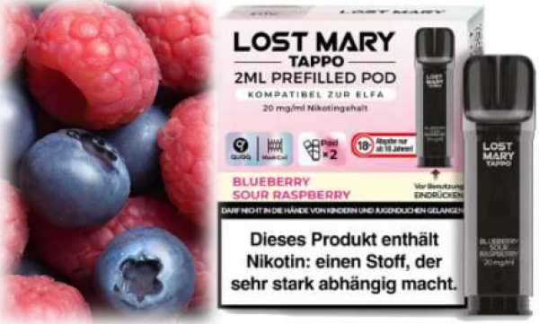 Blueberry Sour Raspberry Blaubeere Himbeere sauer Lost Mary Tappo Pod 2 Stück