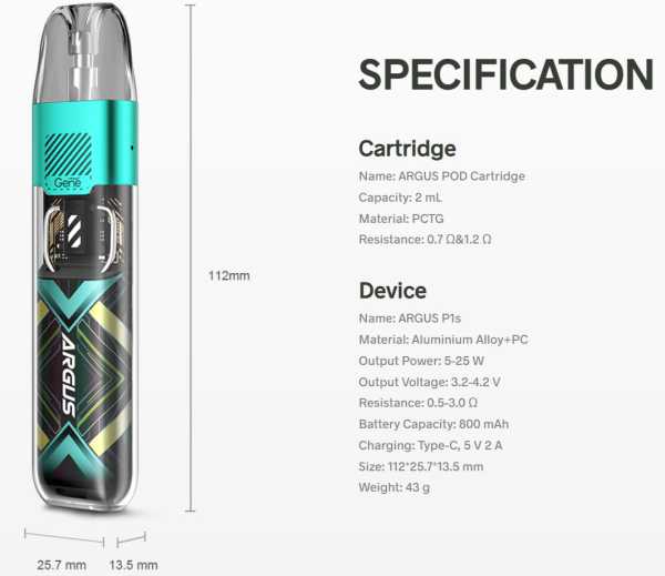 Voopoo Argus P1s Pod 25W AFC Zugautomatik mit Umhänger