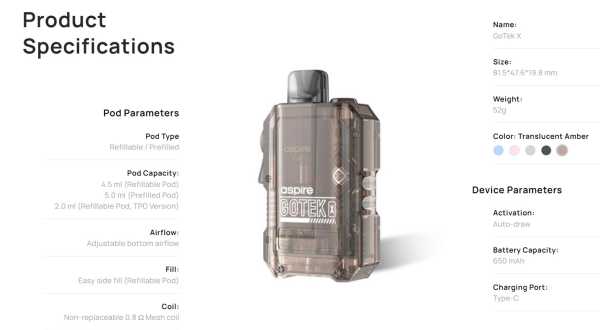 GoTek X Pod E-Zigaretten automatische Zugaktivierung Aspire