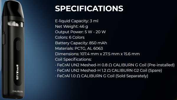 Caliburn X Pod E-Zigarette 20W Uwell Zugschalter Display