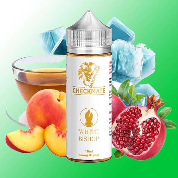 (Pfirsich, Granatapfel, Grüner Tee und Koolada) Liquid Dampflion White Bishop Aroma 10ml Checkmate Shake & Vape